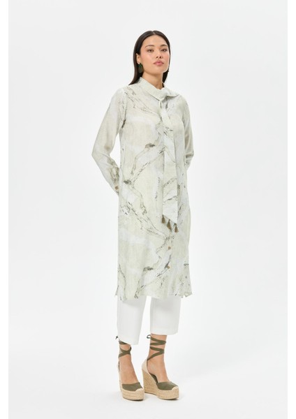 Desenli Şal Detaylı Tunik Çağla