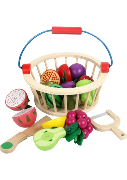 Ylb-12 Pcs Meyve Sepeti Çocuk Ahşap Manyetik Kesim Meyve ve Sebze Bebek Kesim Müzik Oyun Evi Mutfak Oyuncakları (Yurt Dışından)