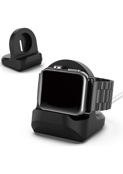 CBTX Apple Watch Serisi 4/3/2/1 Için Şarj Delikli Silikon Şarj Standı Bağlantı Istasyonu Tutacağı - Siyah (Yurt Dışından)