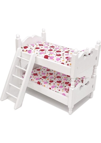 1:12 Mini Ev Oyuncak Simülasyon Çocuk Ahşap Ranza (Pembe Çilek) (Yurt Dışından)