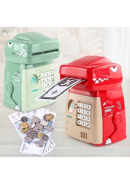16.5X12X20.5CM Çocuklar Karikatür Dinozor Şifre Kumbara Otomatik Haddeleme Kumbara Oyuncakları (Kırmızı) (Yurt Dışından) fiyatları