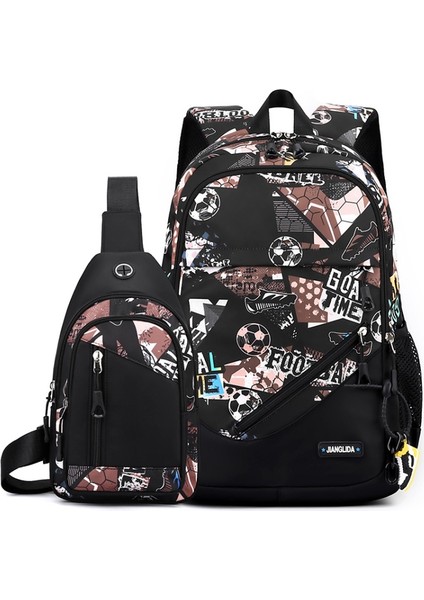 2'si 1 Arada Erkek Sırt Çantası Hafif Dış Mekan Sırt Çantası Erkek Sırt Çantası Göğüs Çantalı, Özellik: Kahverengi Futbol (Yurt Dışından)