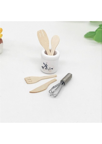 6 Adet/takım 1:12 Mini Ev Oyuncak Simülasyon Yumurta Çırpıcı Pot Çatal Seti Mutfak Aksesuarları (Başbakan Embriyo) (Yurt Dışından)