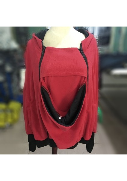 Üçü Bir Arada Çok Fonksiyonlu Anne Kanguru Fermuarlı Kapşonlu Ceket Ön Kapaklı Beden: S, Göğüs: 85-88CM, Bel: 65-67CM, Kalça: 91-94CM (Kırmızı) (Yurt Dışından)