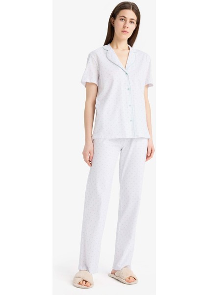 Regular Fit Pijama Takımı Kısa Kollu Üst Esnek Belli Uzun Alt-Fall in Love E0265AX25SP