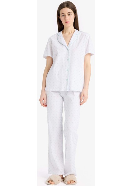 Regular Fit Pijama Takımı Kısa Kollu Üst Esnek Belli Uzun Alt-Fall in Love E0265AX25SP