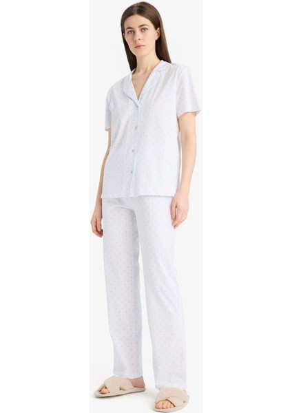 Regular Fit Pijama Takımı Kısa Kollu Üst Esnek Belli Uzun Alt-Fall in Love E0265AX25SP