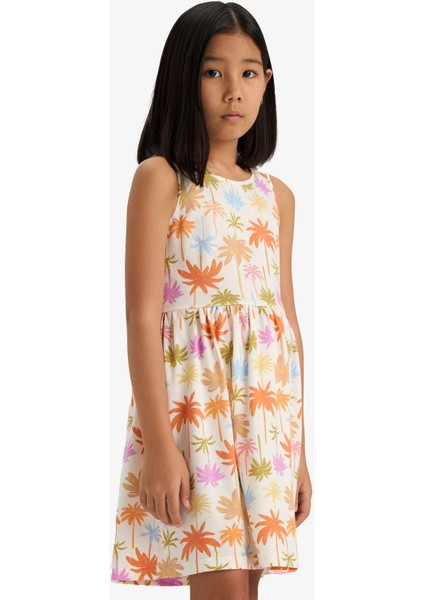 Kız Çocuk Bisiklet Yaka Çiçek Desenli Kolsuz Yazlık Elbise B4338A825SM modelleri