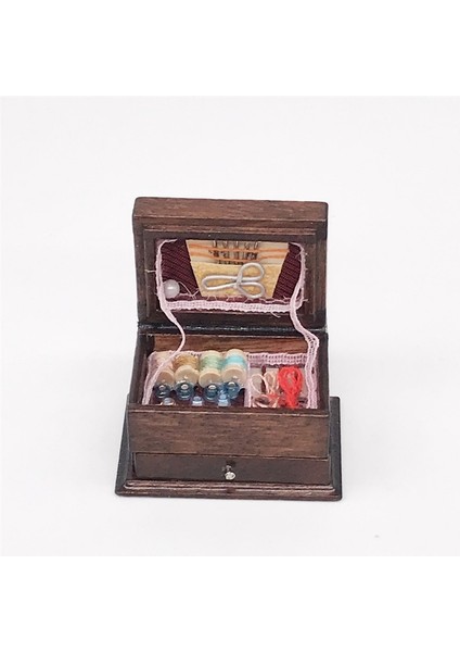 1:12 Mini Ev Oyuncak Simülasyon Klasik Masif Ahşap Çin Retro Dikiş Kutusu (Klasik Renk) (Yurt Dışından)