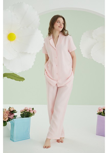 Önden Düğmeli Müslin Pijama Takım