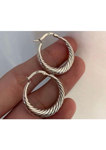 925 Silver Kaplama Spiral Desenli Büyük Halka Küpe