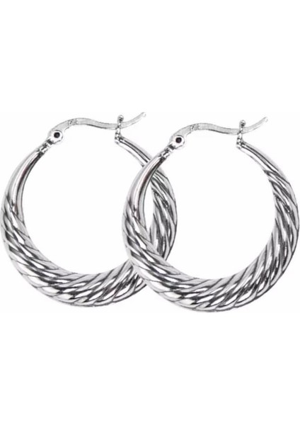 925 Silver Kaplama Spiral Desenli Büyük Halka Küpe