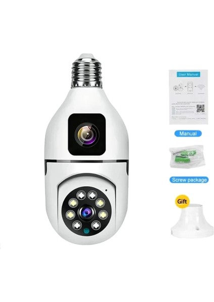 Cmr 40 Çift Kameralı 4K Full Hd Hareket Sensörlü Bağlantılı 360 Derece Başlıklı Güvenlik Kamerası