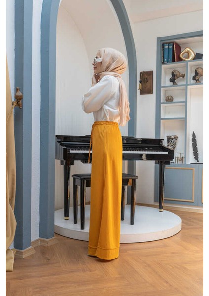 1138-ANCELINA Lastikli Pantolon Hardal