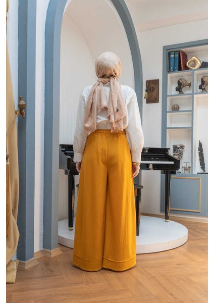 1138-ANCELINA Lastikli Pantolon Hardal fırsatları