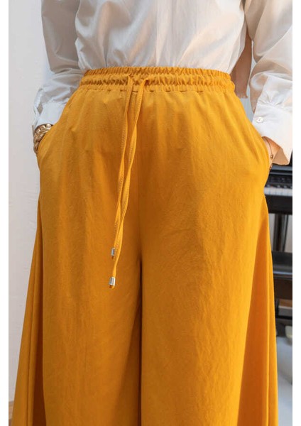 1138-ANCELINA Lastikli Pantolon Hardal indirimleri