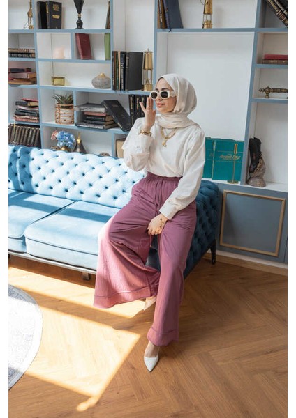 1138-ANCELINA Lastikli Pantolon Lila modelleri