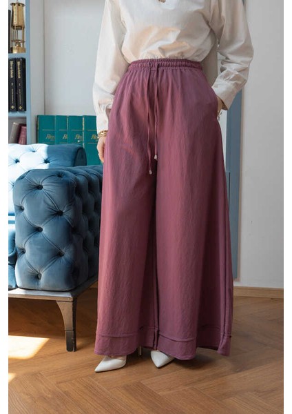 1138-ANCELINA Lastikli Pantolon Lila fırsatları