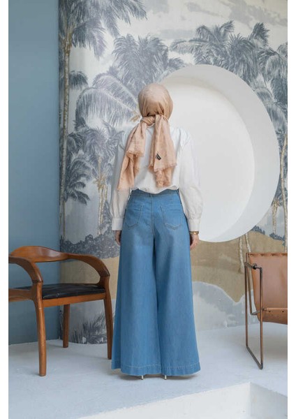1165-DENIM Bol Paça Pantolon Mavi modelleri