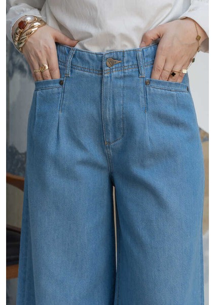 1165-DENIM Bol Paça Pantolon Mavi fırsatları