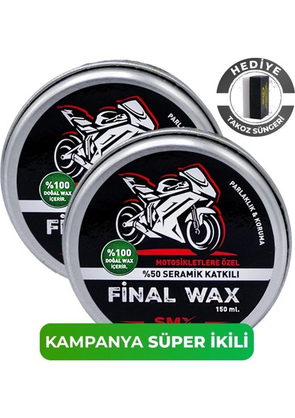 Motosikletlere Özel Final Wax 150 ml 2 Adet + Hediye Takoz Cila Süngeri