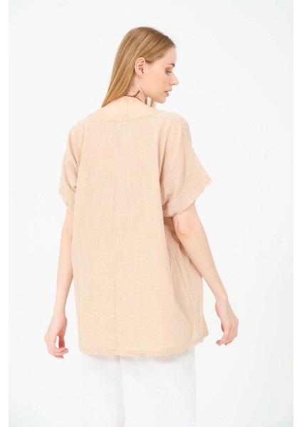 Kadın %100 Pamuklu T-Shirt (Kolye Hediyeli)-Bej fiyatları