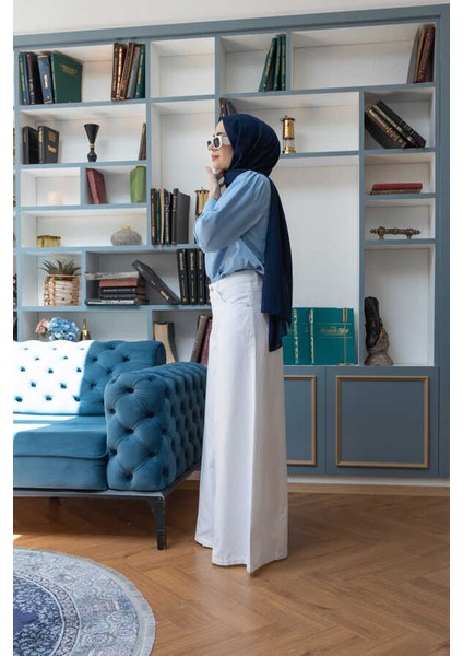 1162-GABARDIN Pantolon Etek Beyaz