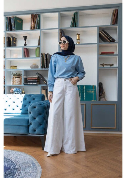 1162-GABARDIN Pantolon Etek Beyaz indirimleri
