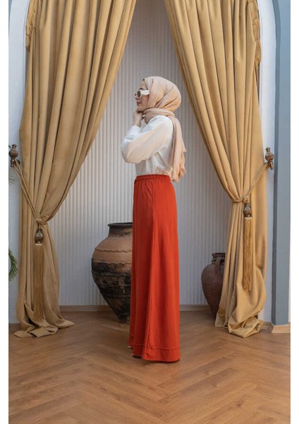 1138-ANCELINA Lastikli Pantolon Kiremit modelleri