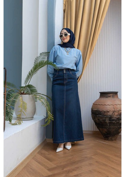 2254-DENIM Klasik Etek Lacivert