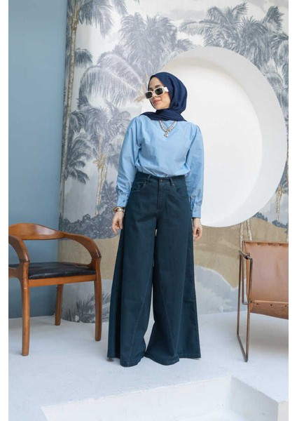 1162-DENIM Pantolon Etek Petrol