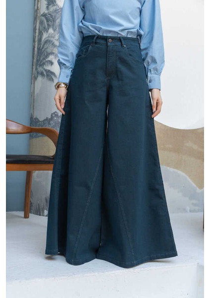 1162-DENIM Pantolon Etek Petrol fırsatları