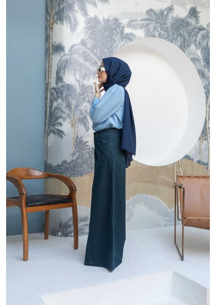 1162-DENIM Pantolon Etek Petrol indirimleri