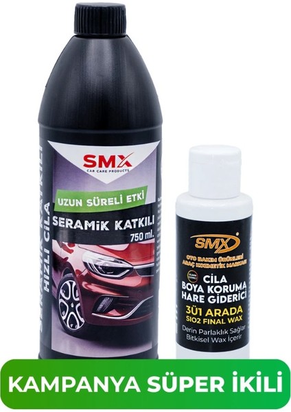 Seramik Katkılı Hızlı ve Pratik Cila 750ML.+ 3'ü 1 Arada Cila-Boya Koruma-Hare Giderici 100 ml