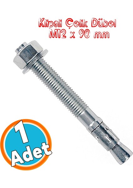 Klipsli Saplamalı Çelik Dübel M12X90 mm Raf Montaj Bağlantı Zemin Monte Tavan Beton Asma Aparat