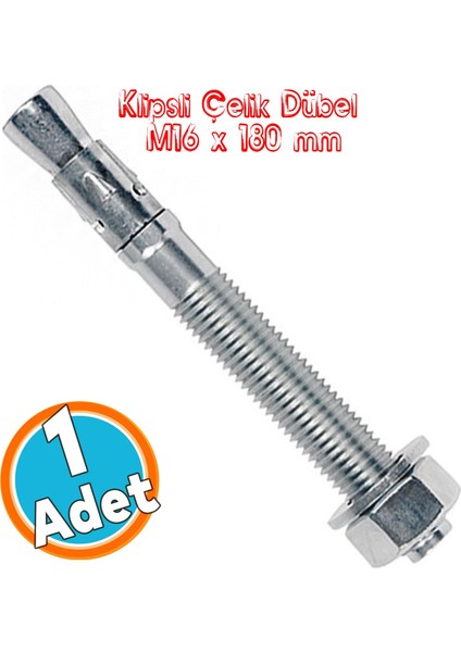 Klipsli Saplamalı Çelik Dübel M16X180 mm Raf Montaj Bağlantı Kanalları