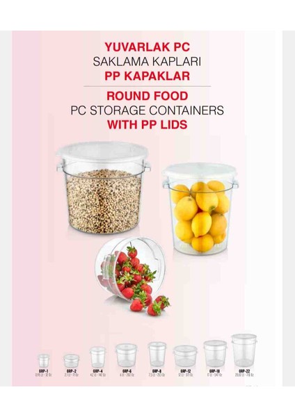 Grp-2 Polikarbon Saklama Kabı. 2.1 Litre ( 71 Oz ) Kapaklı modelleri