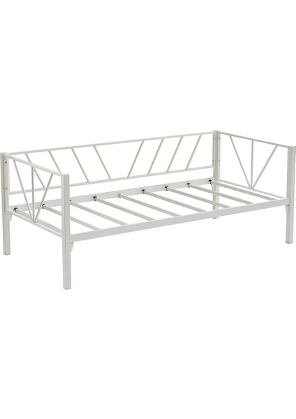 Alchera Daybed Tek Kişilik Sedir Divan Metal Karyola Beyaz