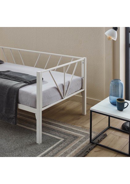 Alchera Daybed Tek Kişilik Sedir Divan Metal Karyola Beyaz