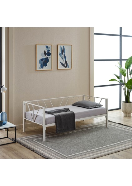 Alchera Daybed Tek Kişilik Sedir Divan Metal Karyola Beyaz
