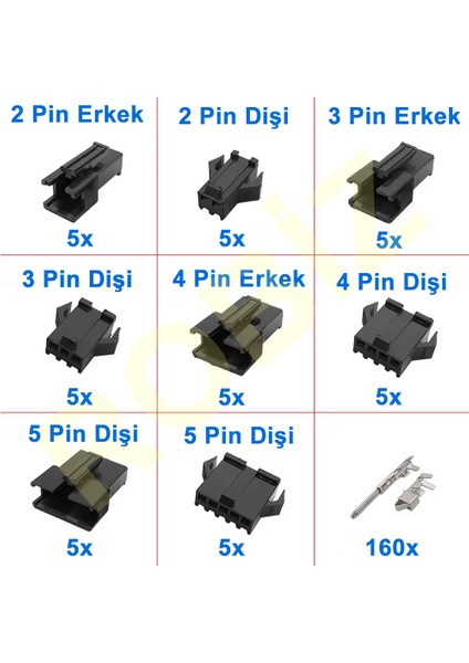 Jst Sm Konnektör Set 200 Parça Set Kutulu 2 3 4 5 Pin Erkek Dişi Terminal Konnektör Sıkmalı Pin