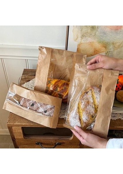 Kraft Şamua Pencereli Kese Kağıdı, Körüklü Ambalaj Poşeti, Butik Hediye Paketi, 250 Adet, 12x25 Cm fırsatları