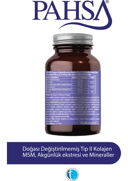 Tip II Kolajen 30 Tablet Doğası Değiştirilmemiş Tip II Kolajen MSM Akgünlük Ekstresi