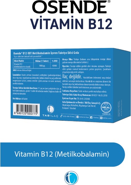 Vitamin B12 60 Dilaltı Tablet