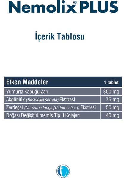 Plus 30 Tablet Yumurta Kabuğu Zarı Tip 2 Kolajen Kurkumin Boswellia
