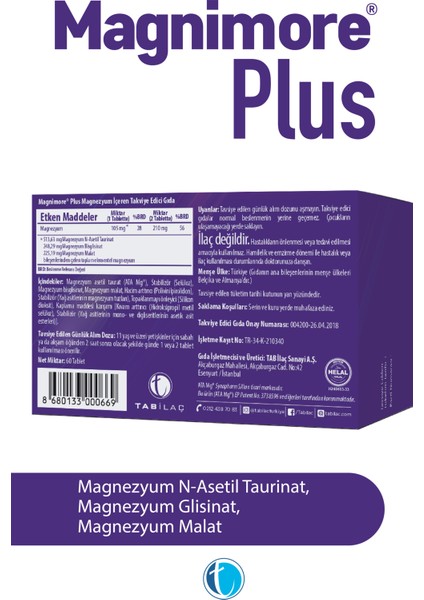 Plus Magnezyum 60 Tablet N-Asetil Taurinat Bisglisinat Malat