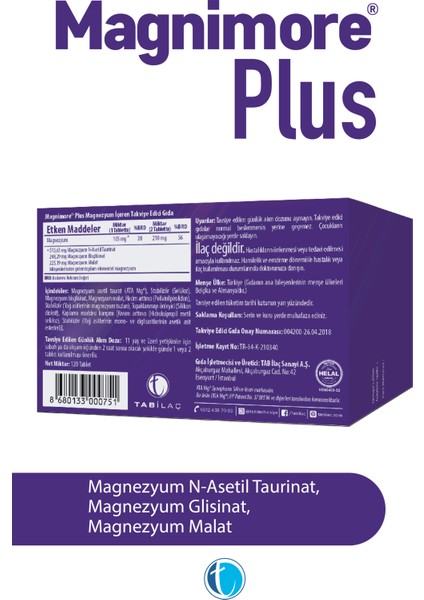 Plus Magnezyum 120 Tablet N-Asetil Taurinat Bisglisinat Malat