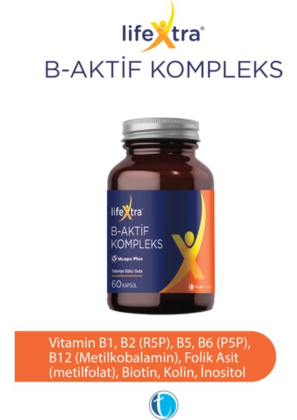 B-Aktif Kompleks 60 Bitkisel Kapsül Metilkobalamin Metilfolat P5P R5P İnositol Biotin