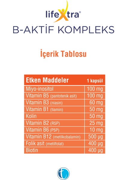 B-Aktif Kompleks 60 Bitkisel Kapsül Metilkobalamin Metilfolat P5P R5P İnositol Biotin