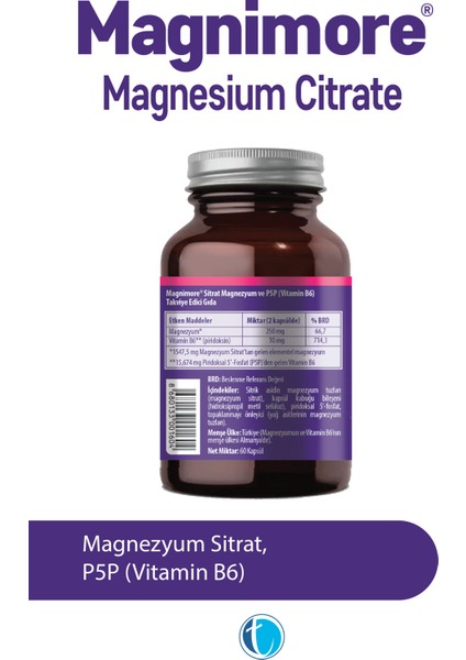 Magnezyum Sitrat 60 Bitkisel Kapsül Vitamin B6 P5P